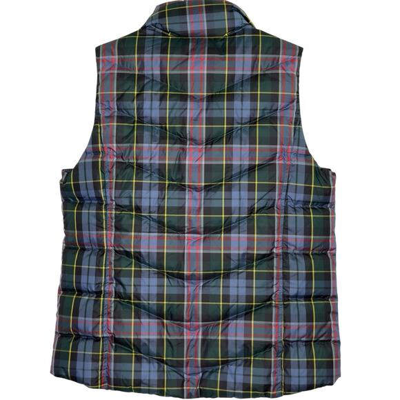 Lands End M Puffer Down Plaid Vest Tartan Navy Green Outdoor Preppy - Picture 2 of 9